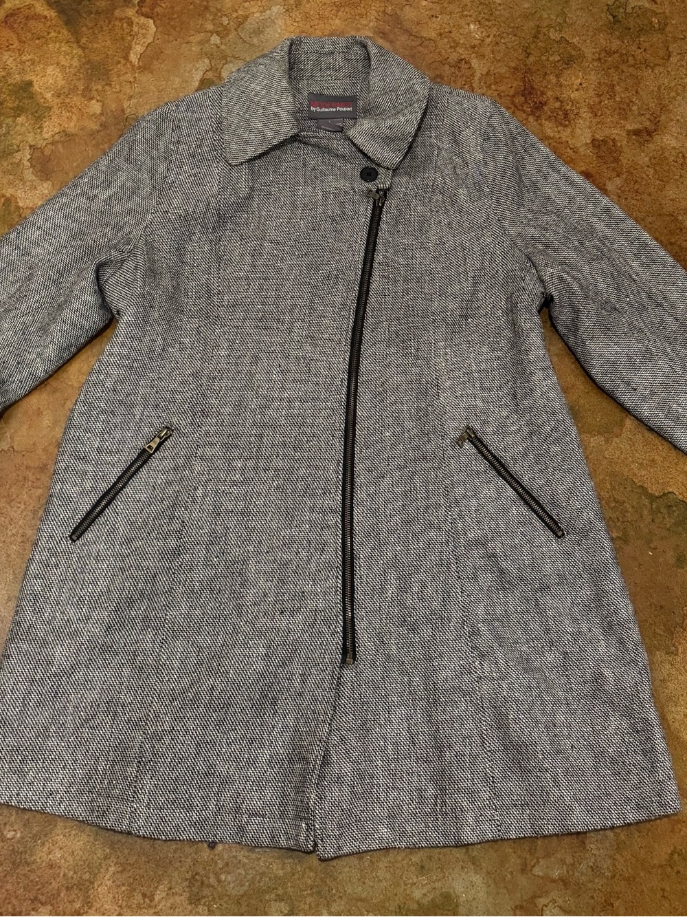 Modernist by Guillaume Poupart Women’s Gray Herringbone Mid Coat Zip/Button L